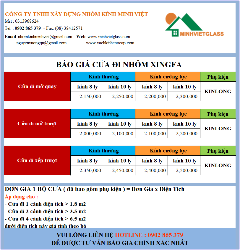 BÁO GIÁ CỬA NHÔM XINGFA GIÁ RẺ QUẬN 1